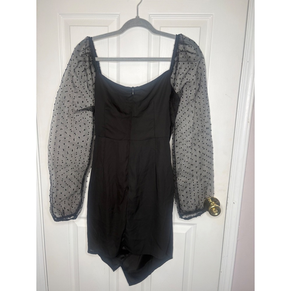 Altar'd State Mini Dress Sheer Dot Sleeve Ruched Black Romantic Large - Picture 3 of 11
